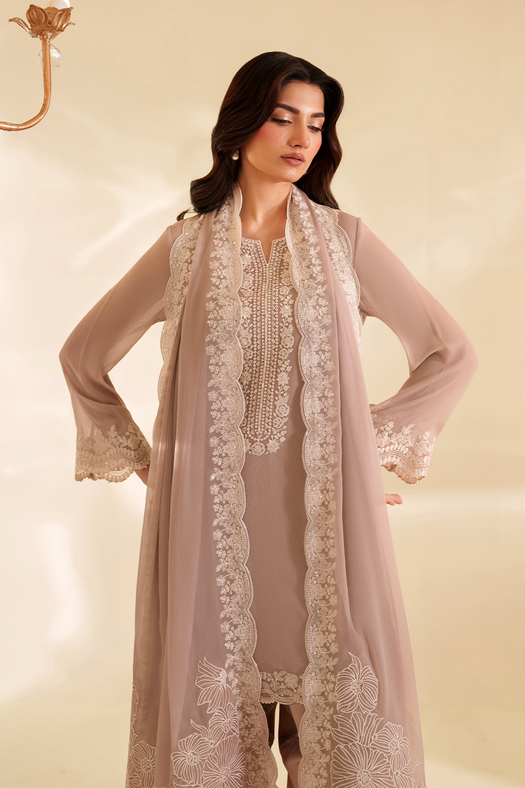 Iznik Beige Exclusive Formal Chiffon Embroidery 3pc Unstitched