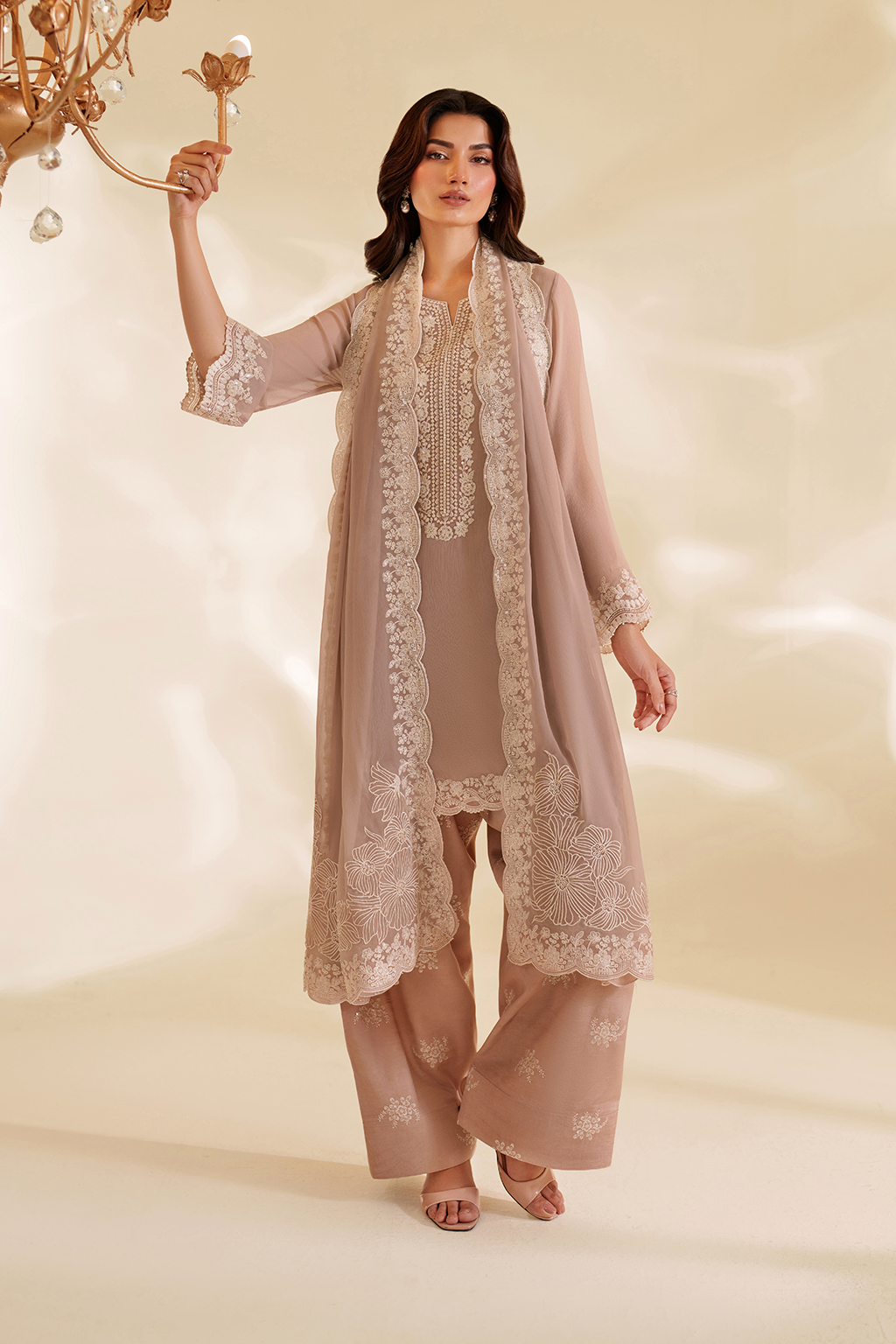 Iznik Beige Exclusive Formal Chiffon Embroidery 3pc Unstitched