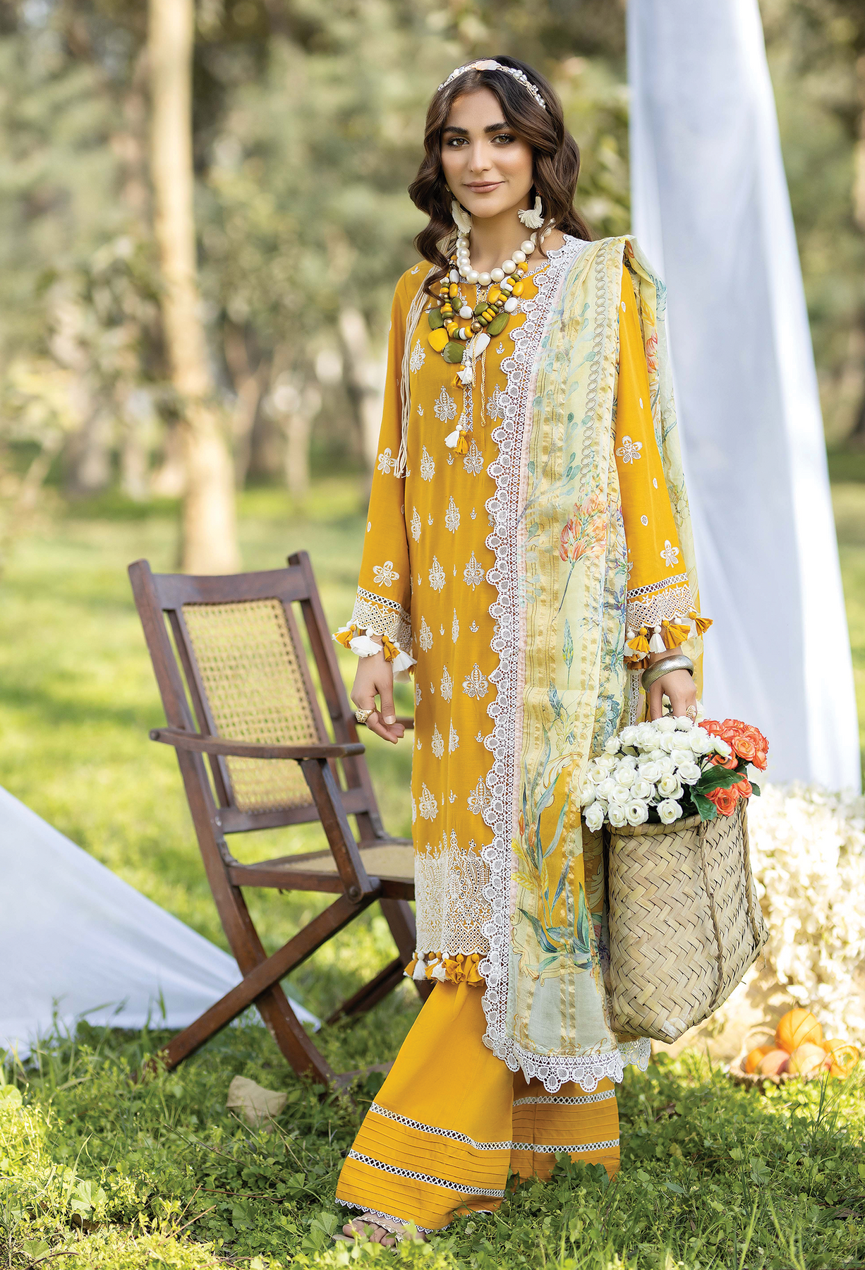 Adan Libas Yellow Chikankari Dress 3pc Luxury Collection SC 1003