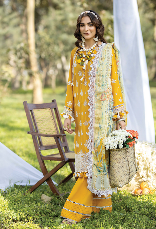 Adan Libas Yellow Chikankari Dress 3pc