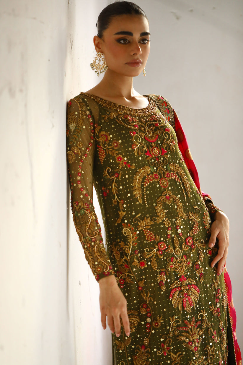 MINA HASAN ORGANZA DRESS FORMAL COLLECTION GREEN SC 1201