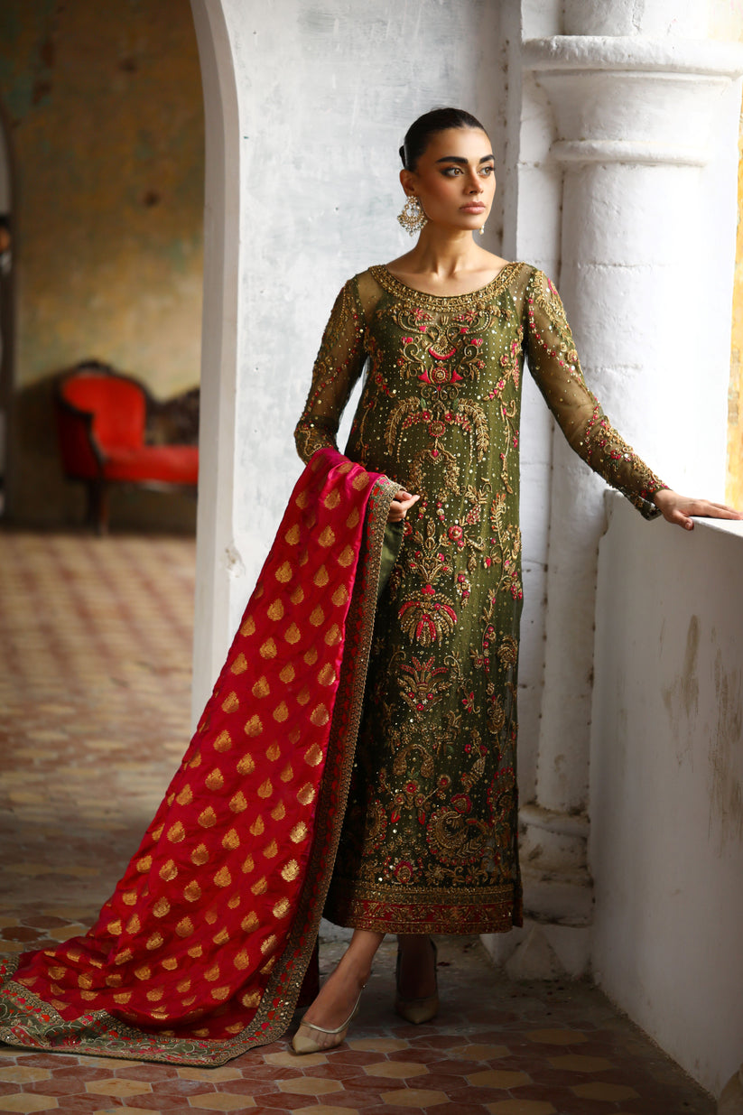 MINA HASAN ORGANZA DRESS FORMAL COLLECTION GREEN SC 1201