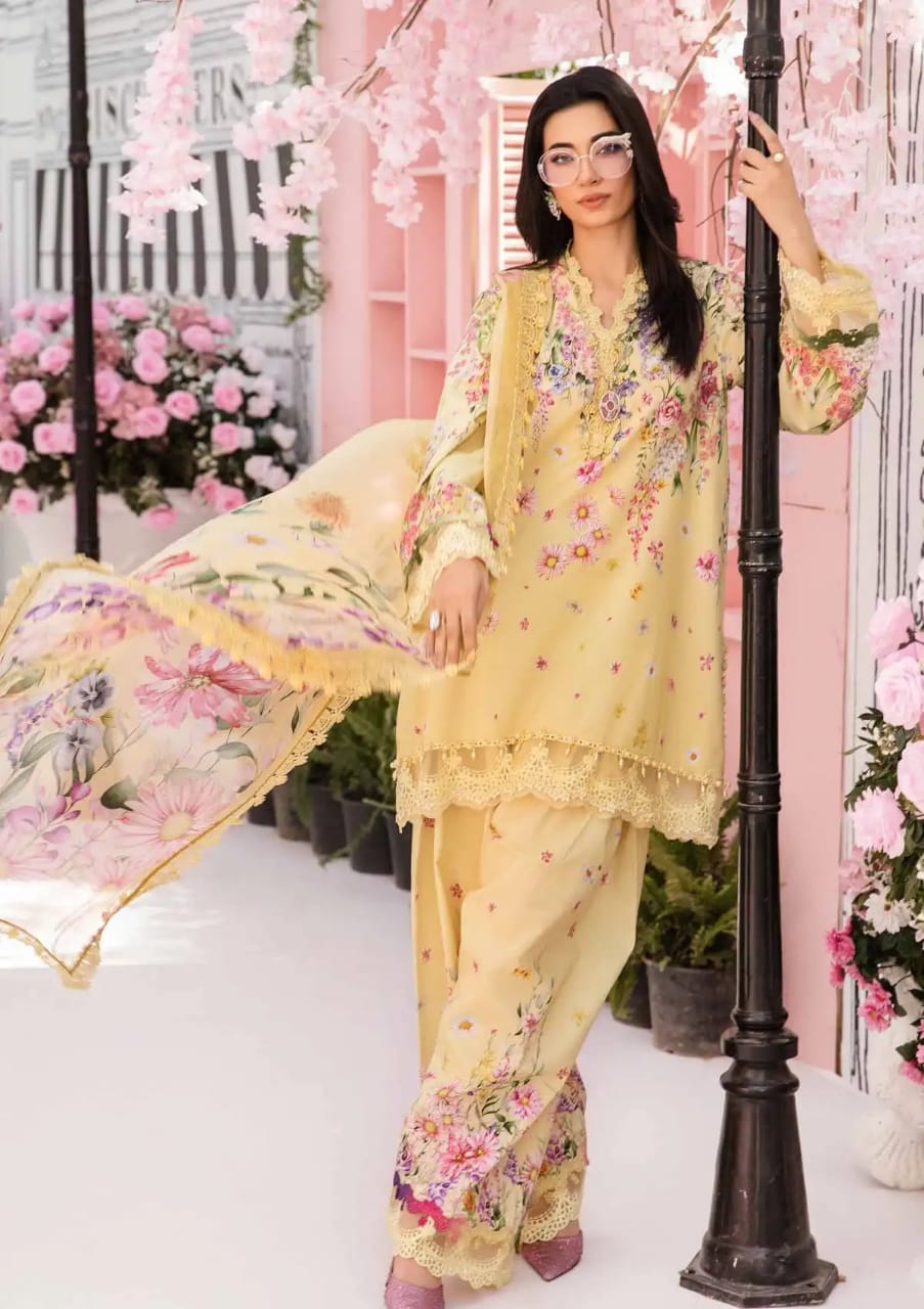 Maria B 2603 A Lemon New Arrival Lawn Emb 3pc Unstitched  SC-1321