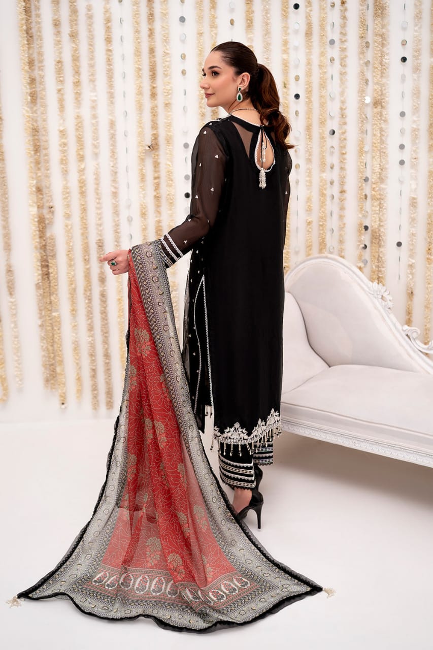 So Kamal Black Chiffon Formal Collection Embroidery Dress 3pc SC 1231