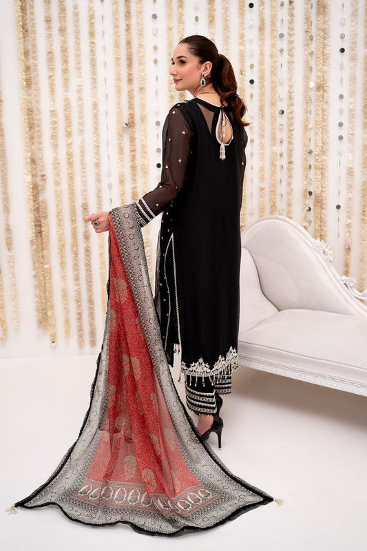 So Kamal Black Chiffon Formal Collection Embroidery Dress 3pc