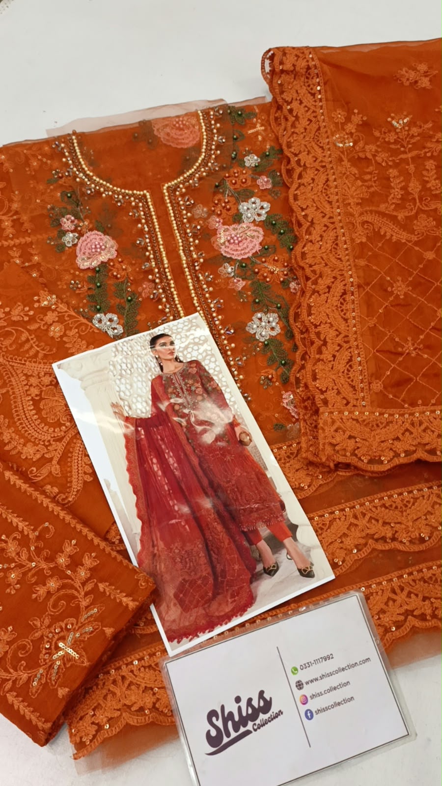 Maria B Chiffon Burnt Orange and Rust Formal Collection SC 1139