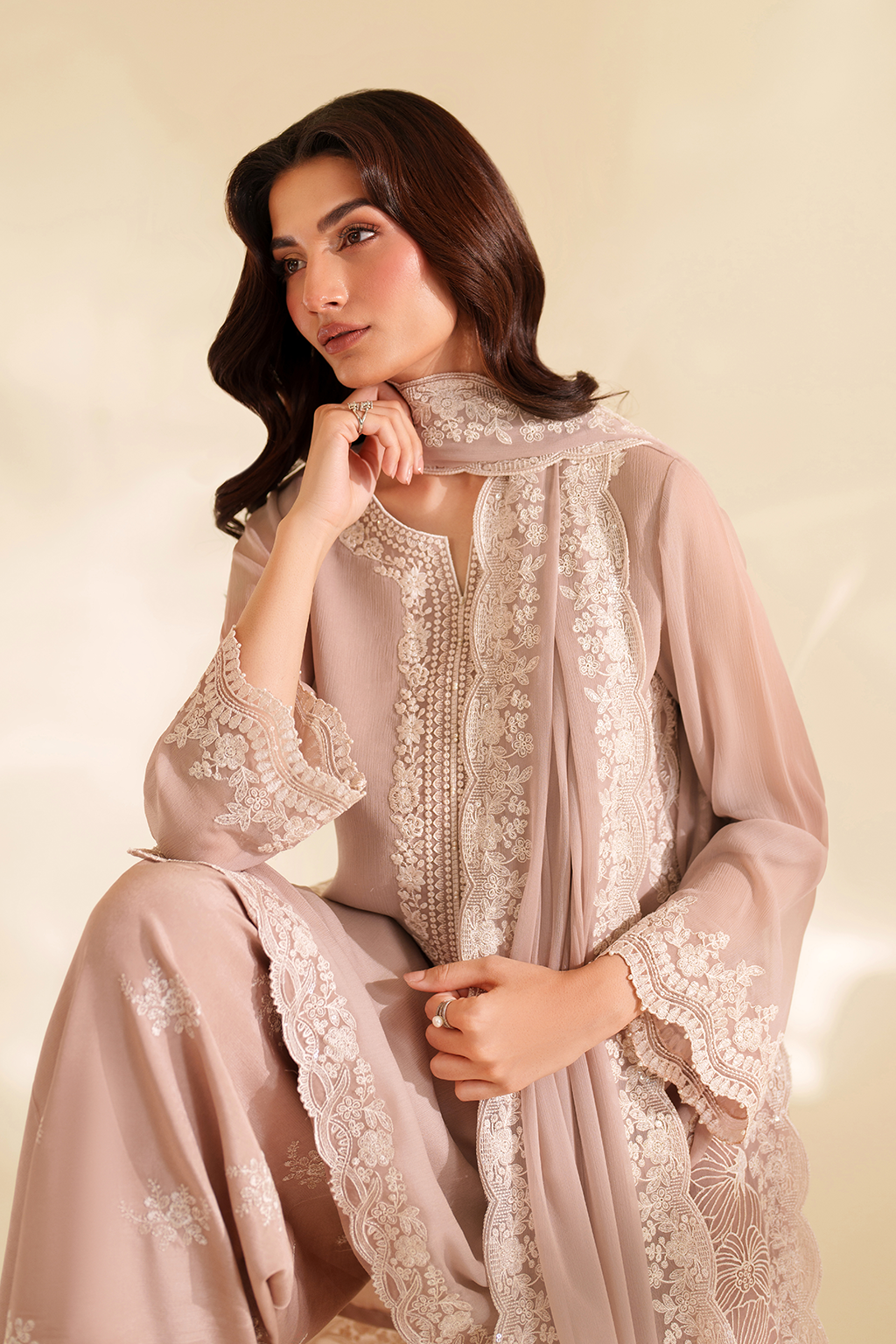 Iznik Beige Exclusive Formal Chiffon Embroidery 3pc Unstitched