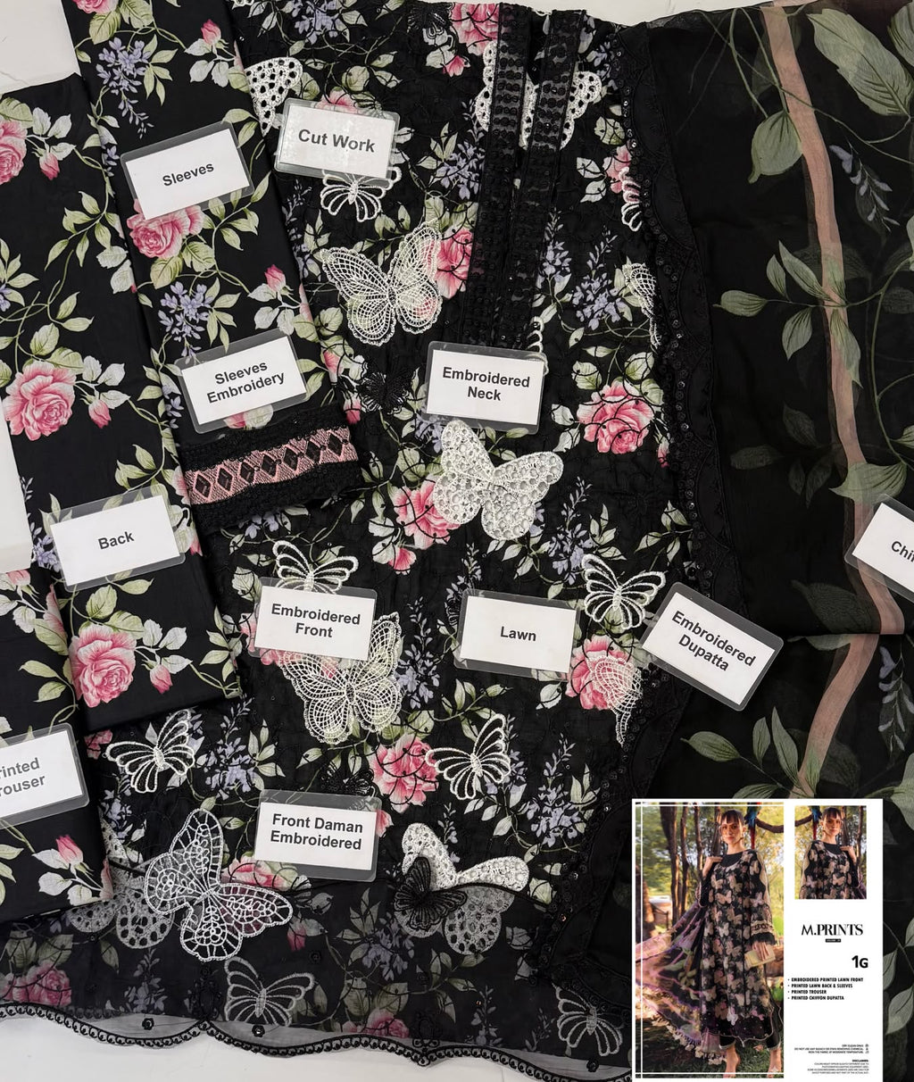 Maria B Butterfly Black Full Printed Lawn Summer'26 Embroidered 3Piece Unstitched