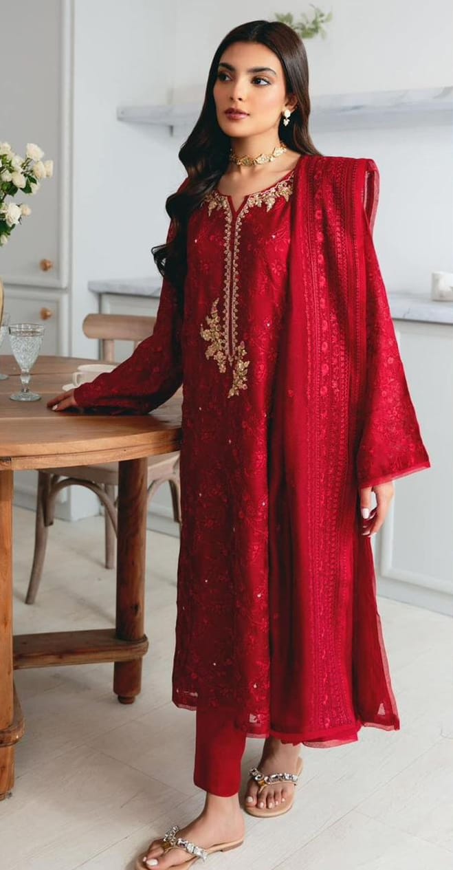 Agha Noor Red Chiffon Formal Collection New Arrival SC 1008
