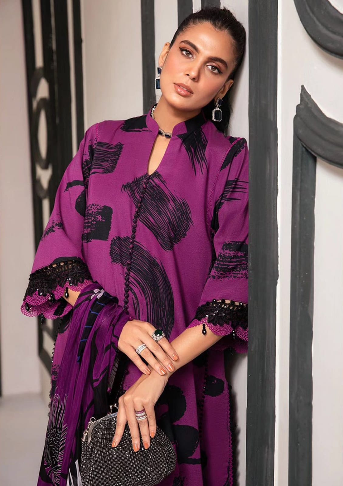 Maria B M.Print Purple Print Embroidery New Arrival 3pc SC 1167