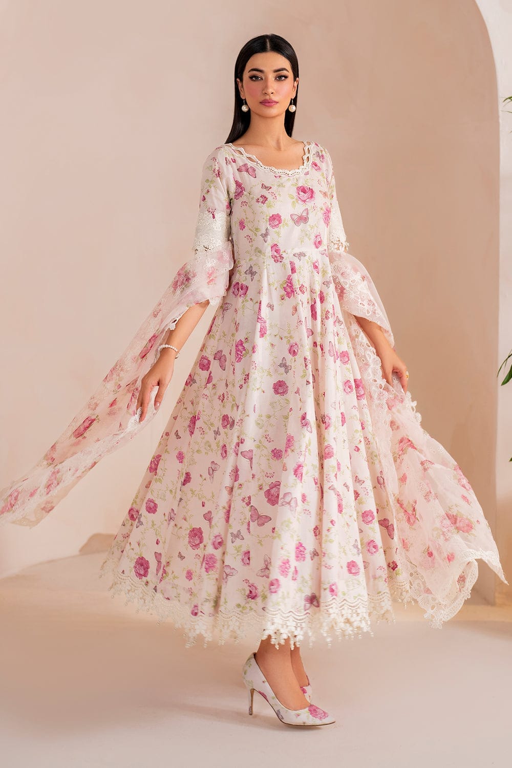 Baroque Swiss Lawn Pink & White New Arrival Mid Summer Collection SC 1060