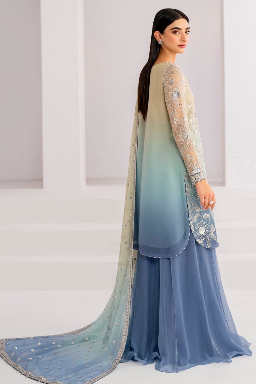 blue chiffon dress pakistani Blue Pakistani Maxi Dress - Afrozeh La Fuchsia Formals '23