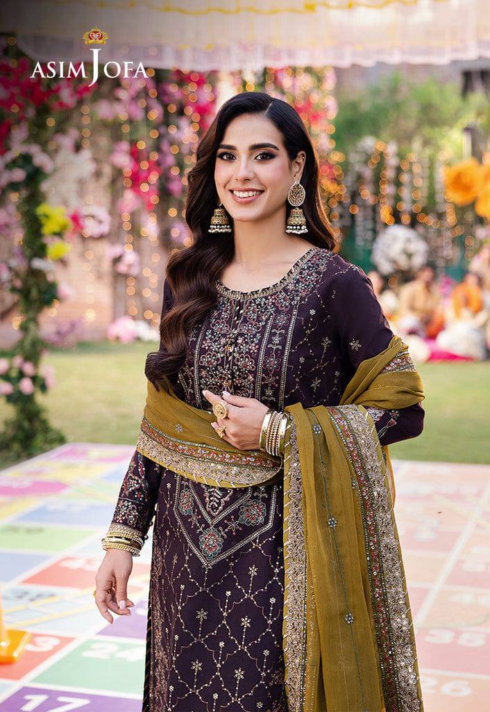 Asim Jofa Purple Chiffon Dress Formal Collection Unstitched SC 1150