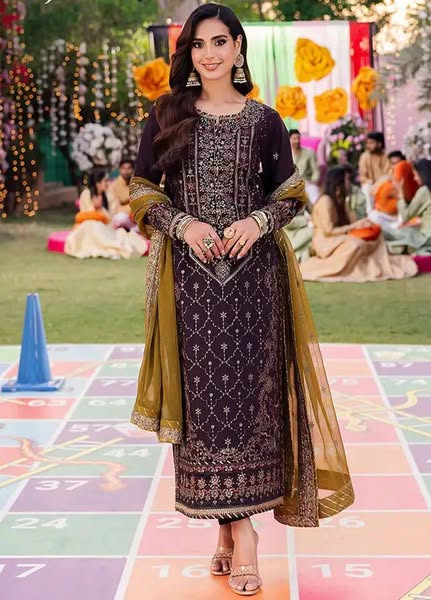 Asim Jofa Purple Chiffon Dress Formal Collection Unstitched SC 1150