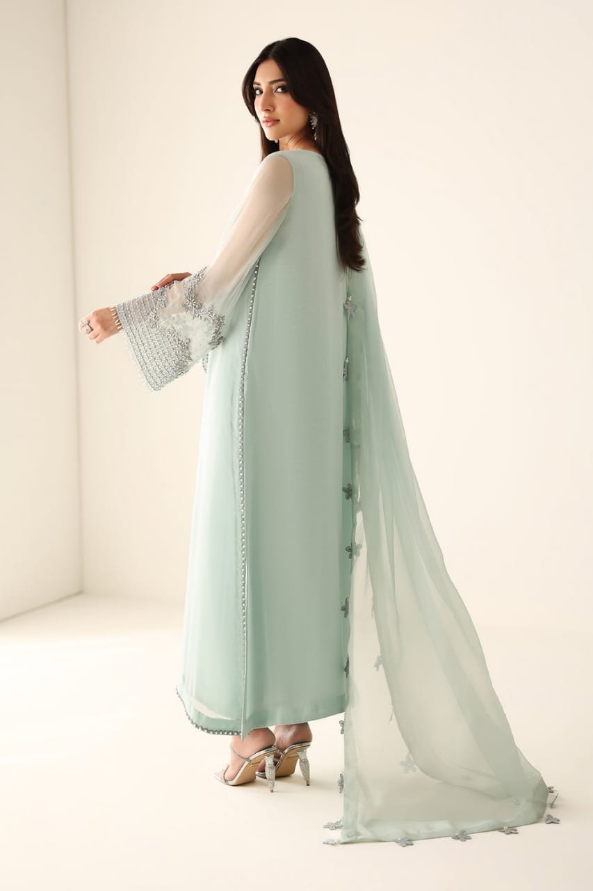 Barouqe Green Chiffon Embroidered & Hand Embellished 3 Piece Unstiched