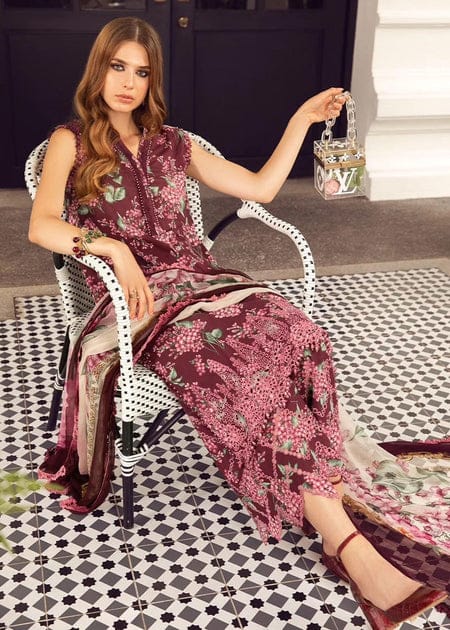 Maria B Maroon Pure Lawn Embroidery Dress