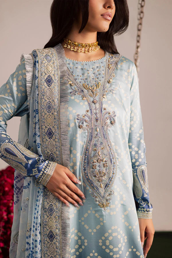Nureh Blue Chundri Print Latest Lawn Embroidery 3piece Unstitched