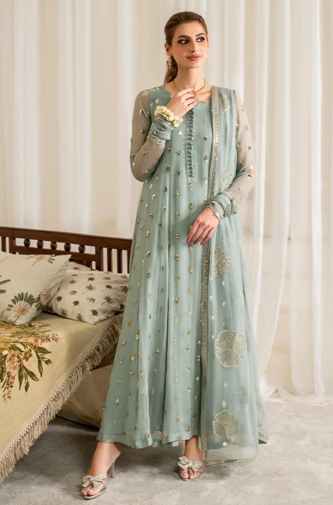 Iznik Light Green Frock Formal Collection Chiffon 3pc Unstitched