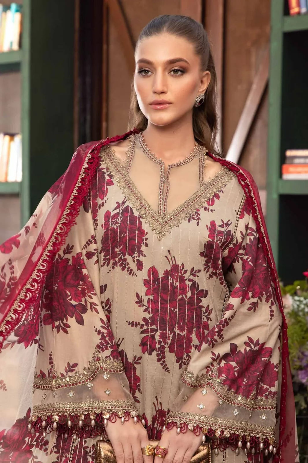 MARIA B MAROON SEQUENCE PURE LAWN EMBROIDERY 3PC SC 1173