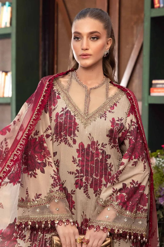MARIA B MAROON SEQUENCE PURE LAWN EMBROIDERY 3PC