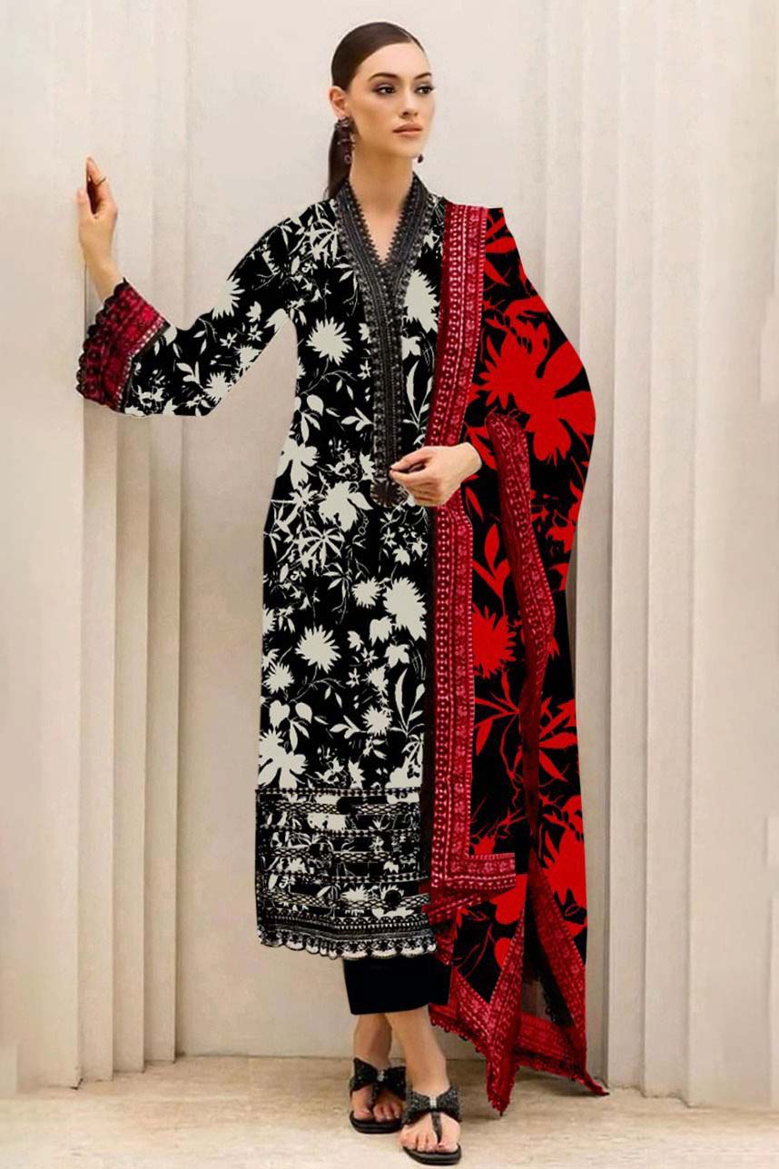 Z.C Black Printed Lawn Embroidery 3pc Unstitched SC-1267