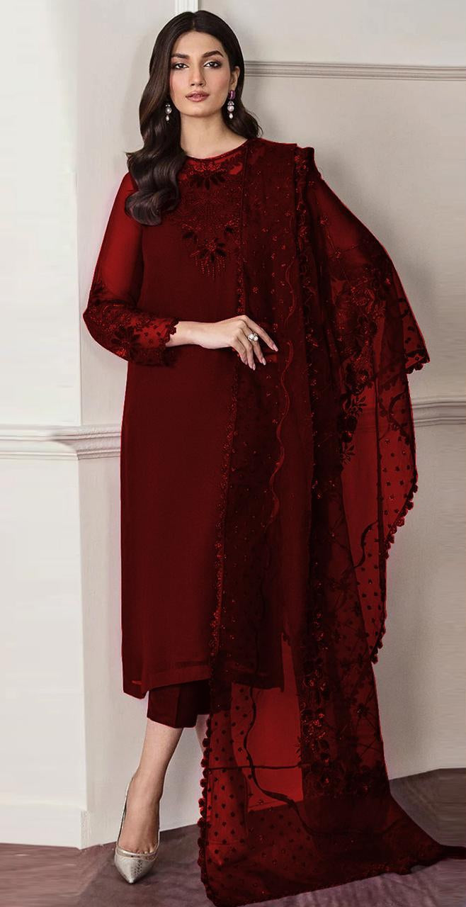Baroque Marron Chiffon Formal & Party Wear Collection 4pc SC 1049