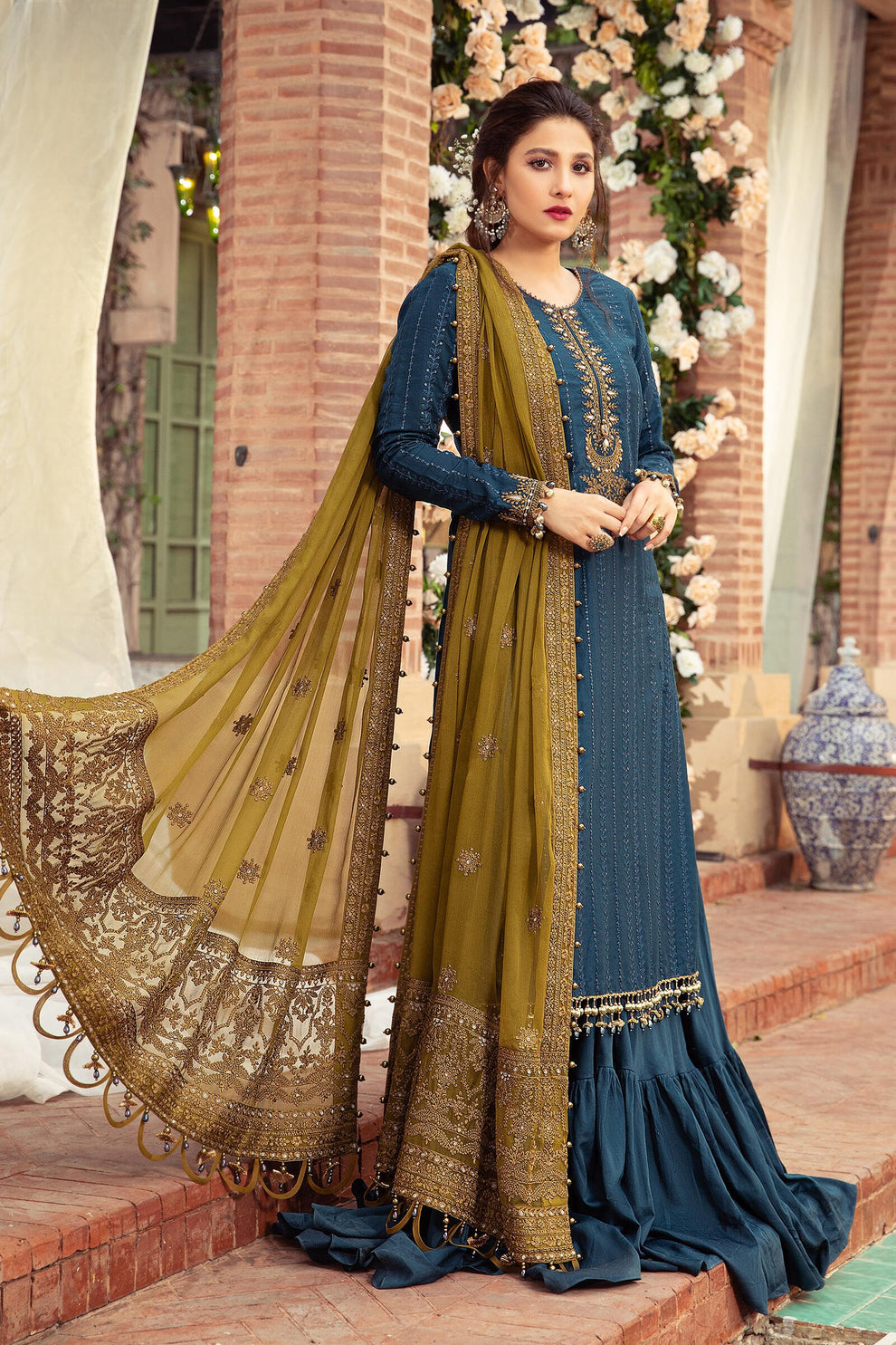 Sateen Blue Chiffon Embroidey 3Piece Unstitched