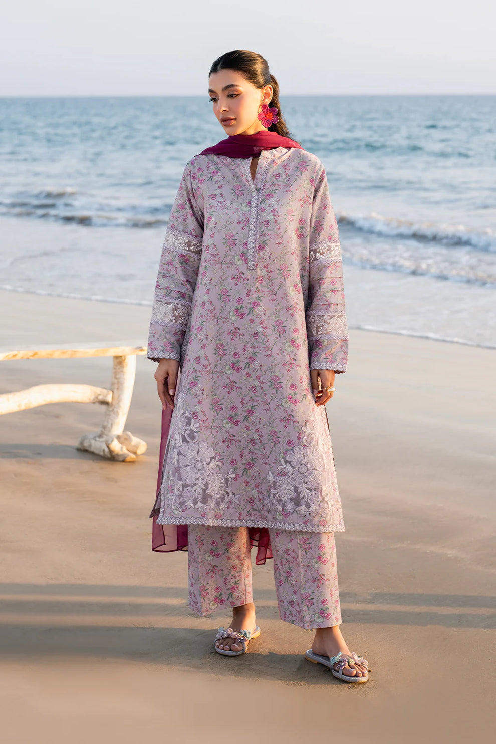 Iznik Pink Maroon Lawn Emb Full Suit Print Unstitched SC-1301