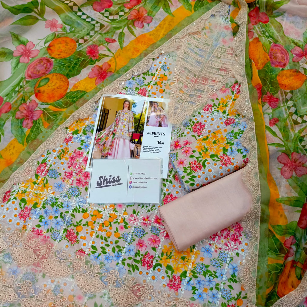Maria B.Mprint 14-A Pink Lawn Summer'26 Embroidered 3Piece Unstitched