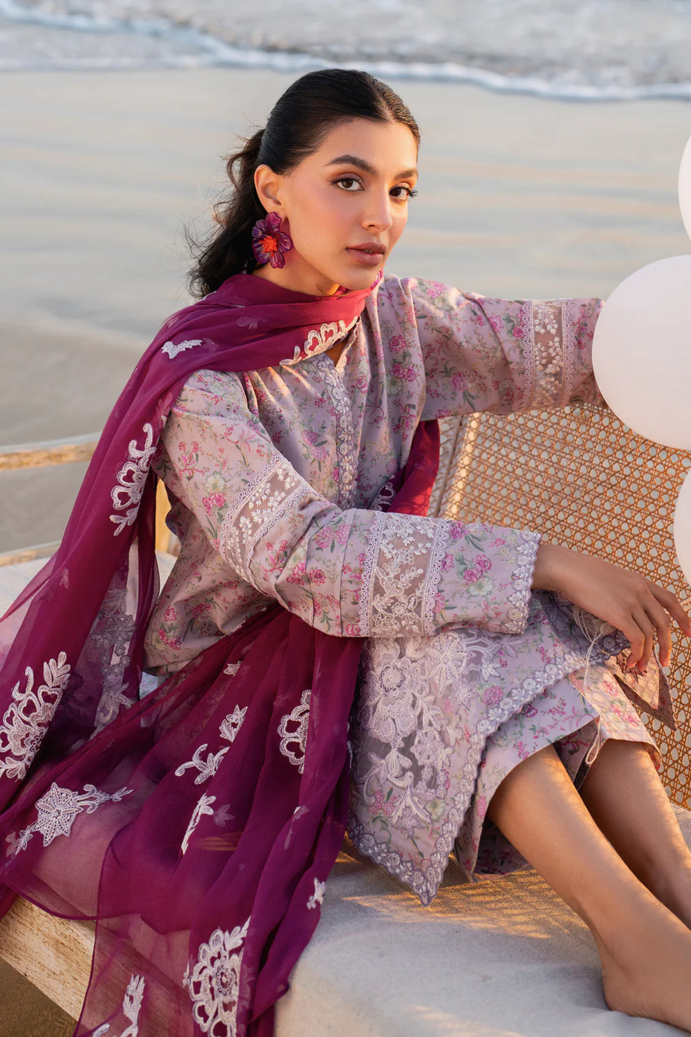 Iznik Pink Maroon Lawn Emb Full Suit Print Unstitched SC-1301