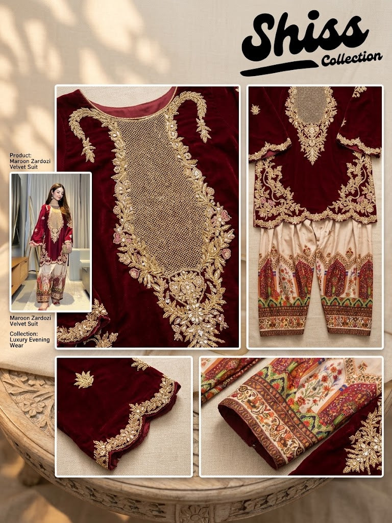 Ethinc Maroon New Arrival Luxury Silk Embroidery 2Piece Unstitched