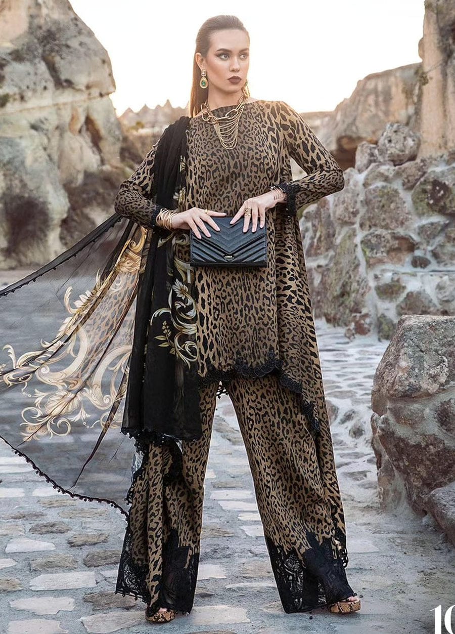 Maria B Chita Print Gold Pure Lawn Embroidery Dress SC 1143