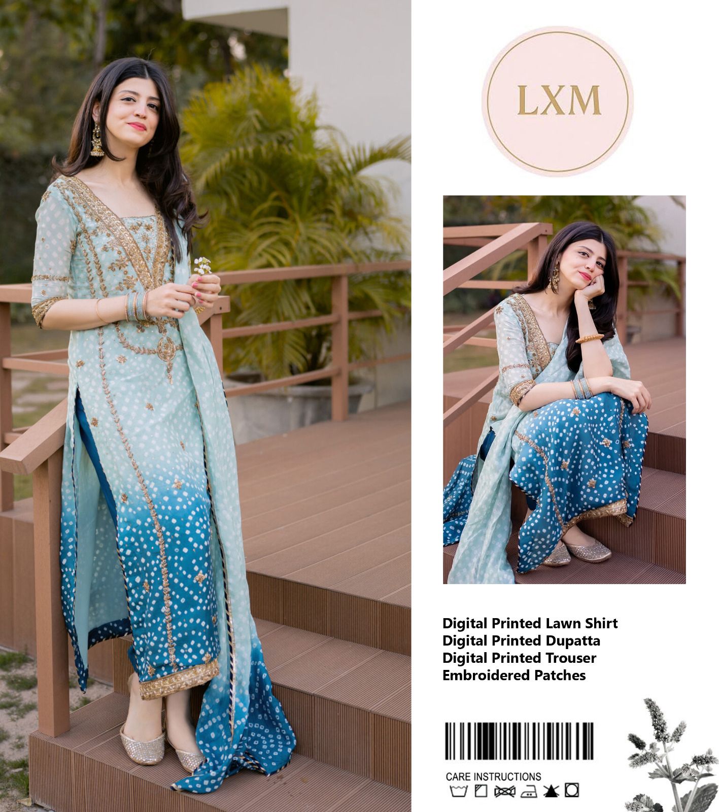Lxm Blue Printed Lawn New Arrival Embroidry 3 Piece Unstitched