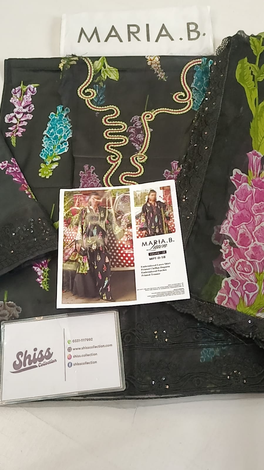 Maria B 5=B Black Printed Lawn Summer'26 Embroidered 3Piece Unstitched