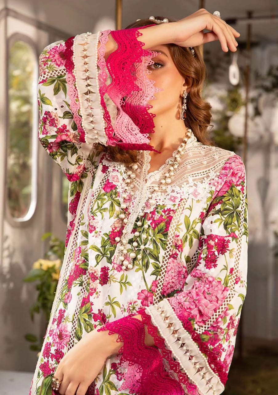 MARIA B MPRINT PINK & WHITE DIGITAL LAWN EMB DRESS SC 1175