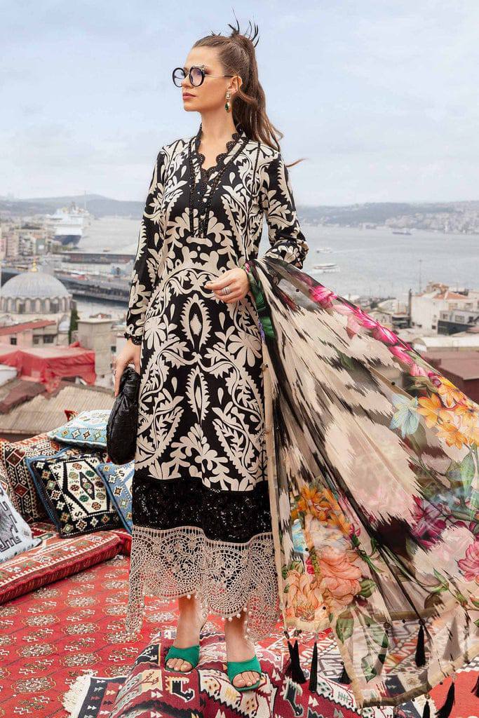 Maria b Embroidery Duptta Black Skin Lawn 3piece Unstitched