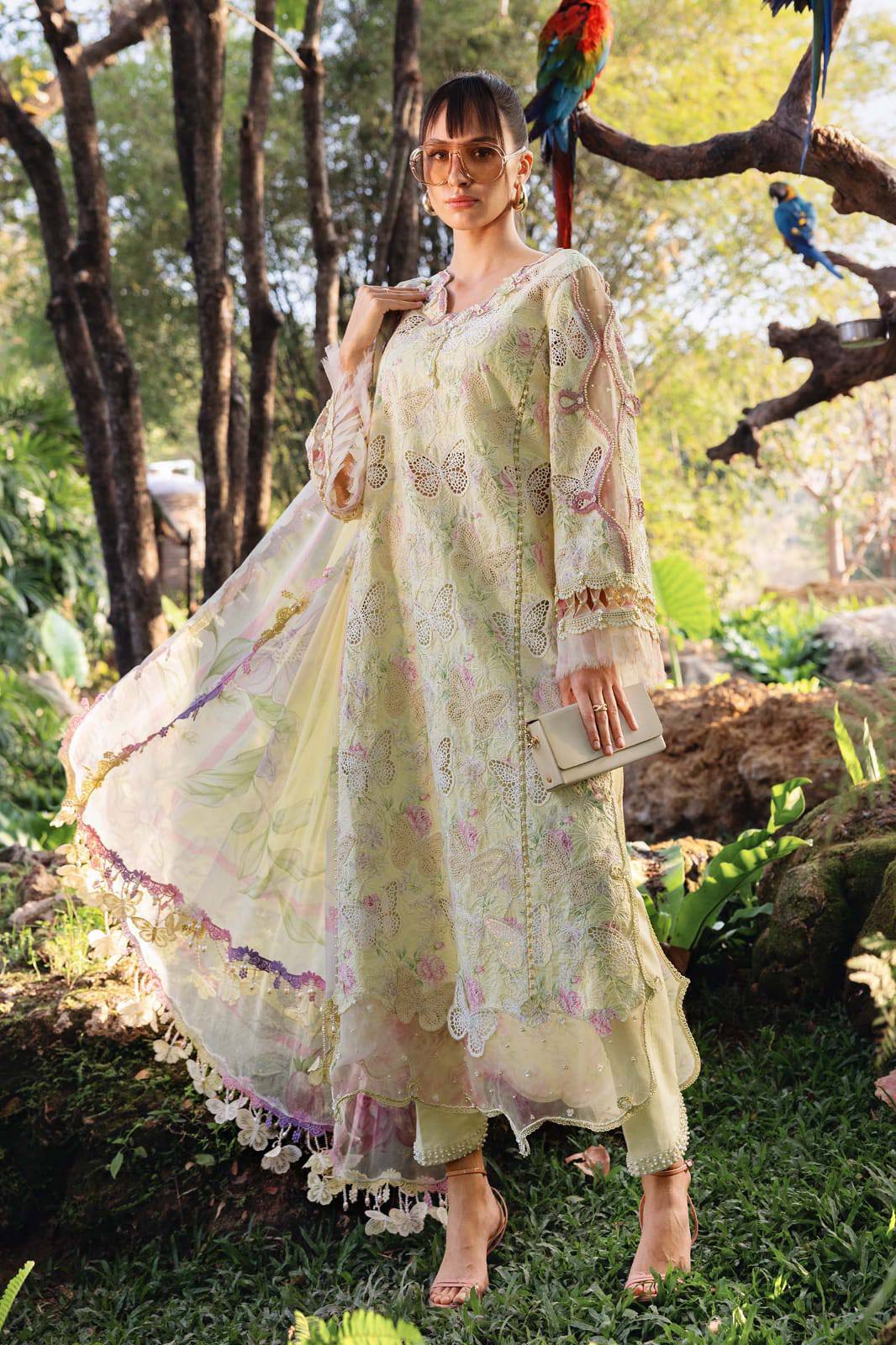 Maria B Butterfly Full Printed Lemon Lawn Summer'26 Embroidered 3Piece Unstitched