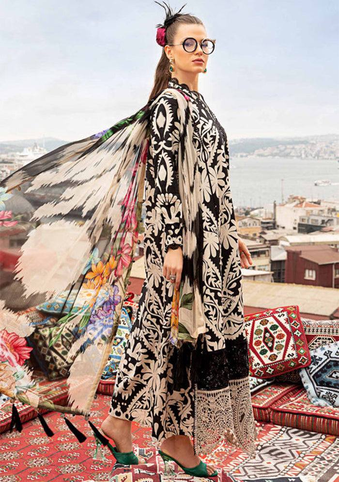 Maria b Embroidery Duptta Black Skin Lawn 3piece Unstitched