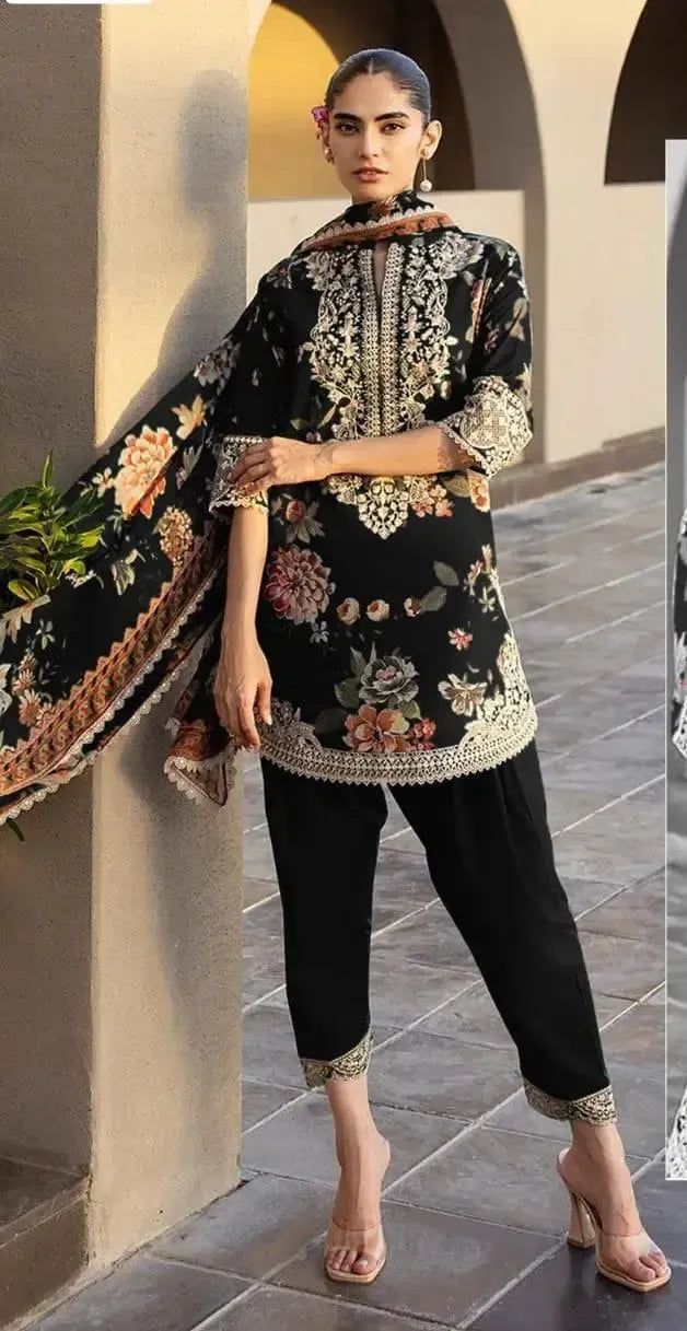 Zainab Chottani 01 Black Embroidered Printed Lawn 3PC Unstitched