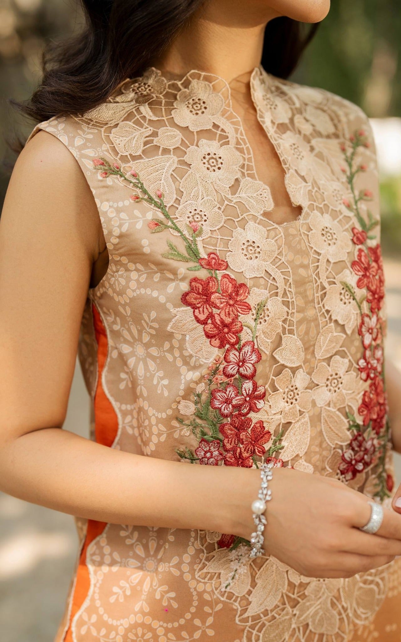 Asifa Nabeel orange Printed Lawn Embroidery Collection 3Piece Unstitched