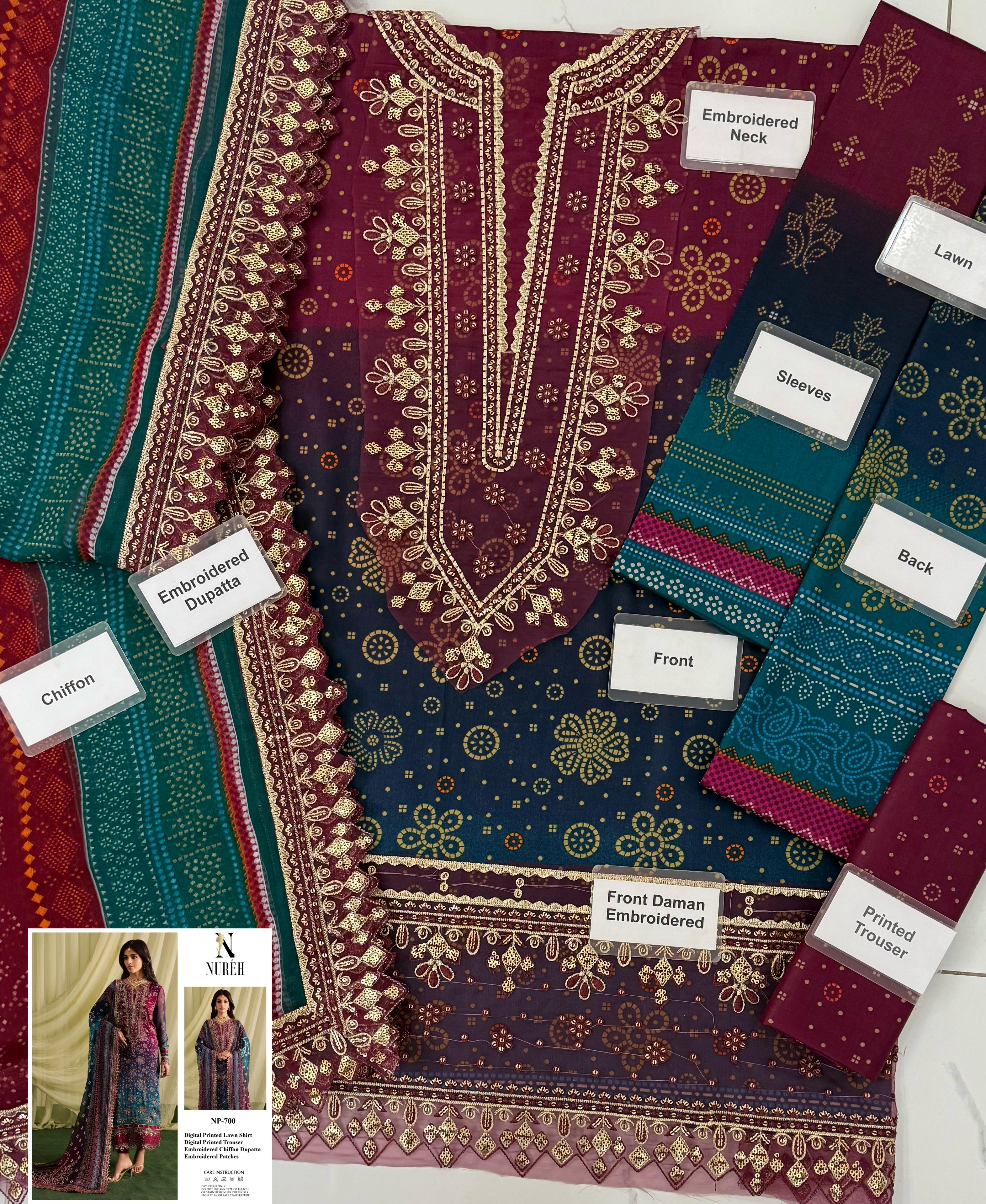 Nureh Multi Print Chundri Latest Lawn Embroidery 3piece Unstitched