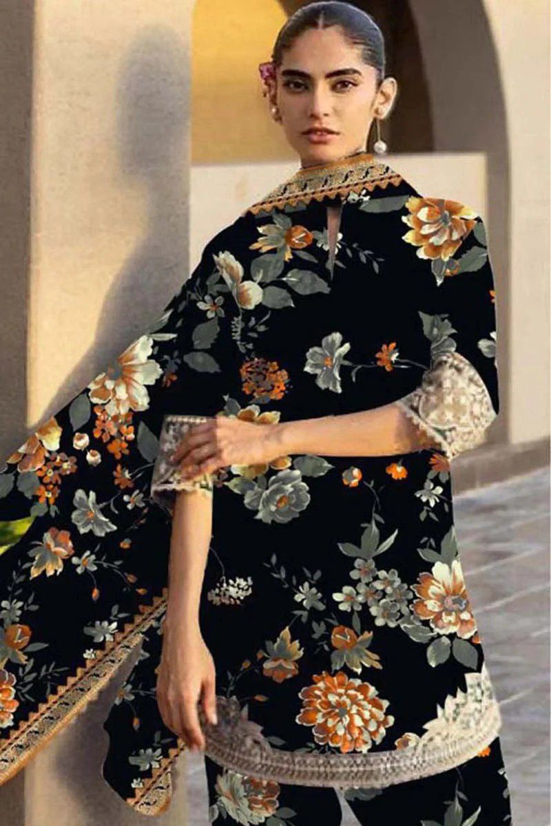 Zainab Chottani 01 Black Embroidered Printed Lawn 3PC Unstitched