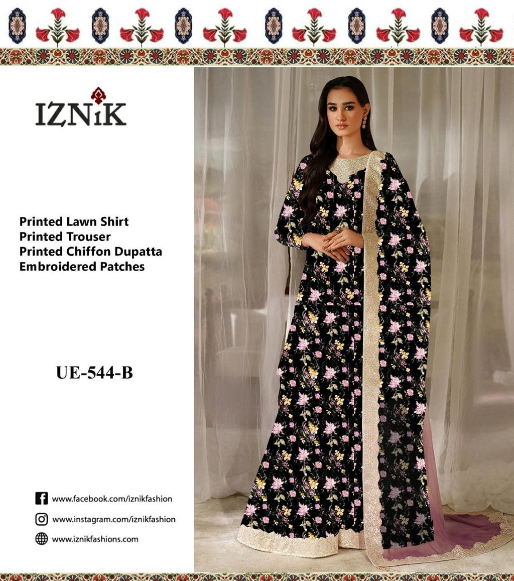 Iznik Black 544-B Embroidered Printed Lawn 3PC Unstitched