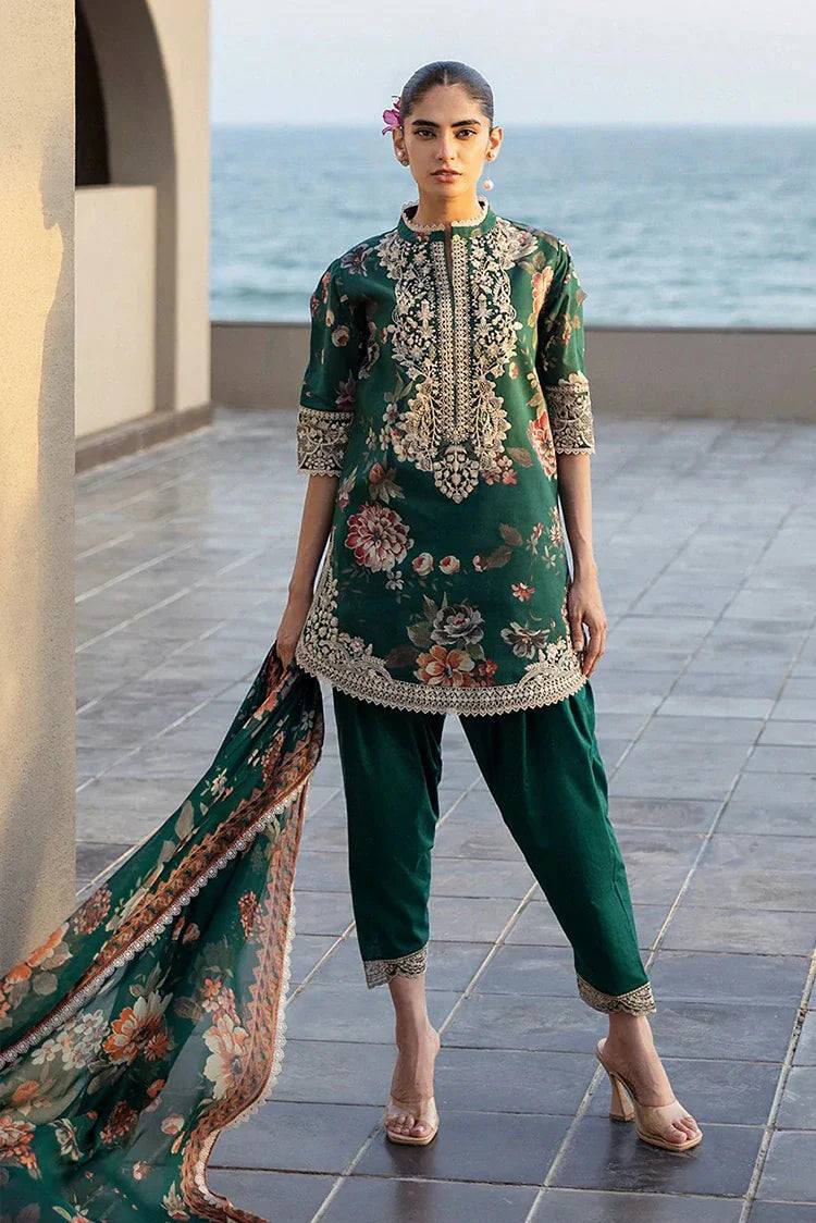 Zainab Chottani Bottle Green Embroidered Printed Lawn 3PC Unstitched