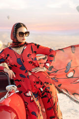 MARIA B RED FLOWER DIGITAL PRINT EMB PURE LAWN 3PC SC 1183
