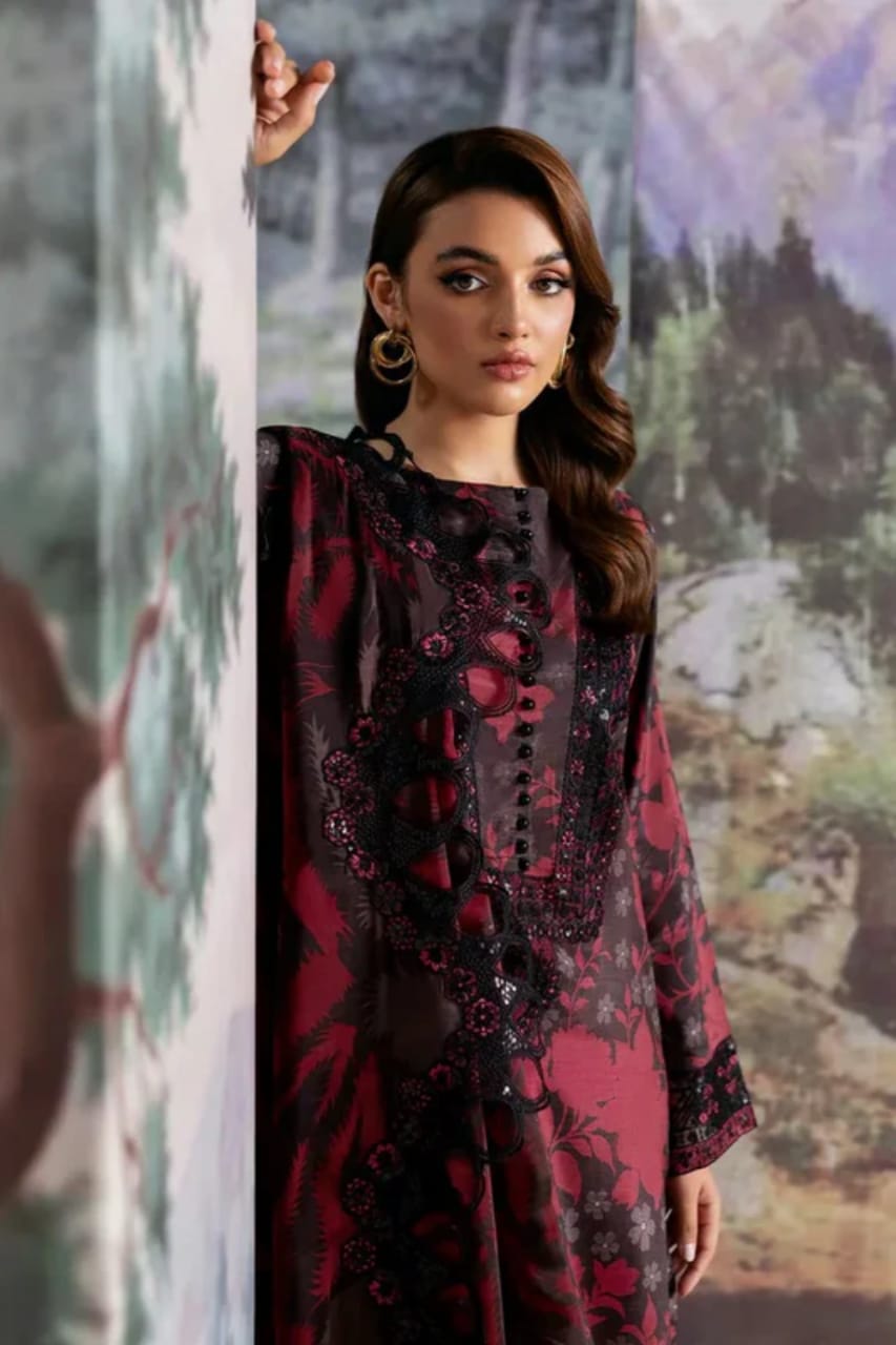 Ramsha Black Red Chiffon Duptta Lawn Emb Summer Collection 3pc Unstitched  SC-1326