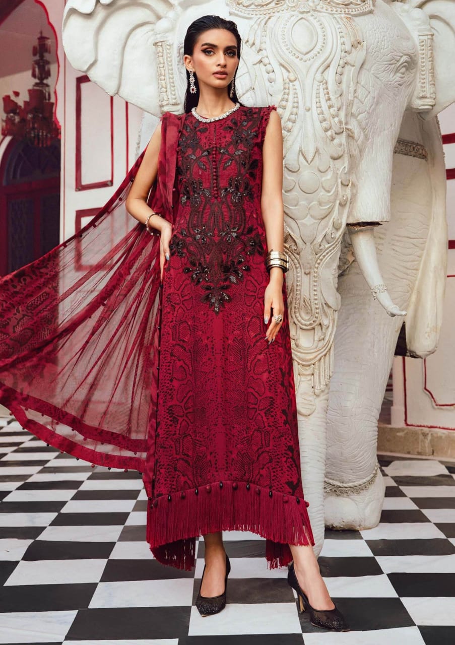 Maria B Red Black Silk Digital Print Embroidered 3Piece Unstitched  SC-1332