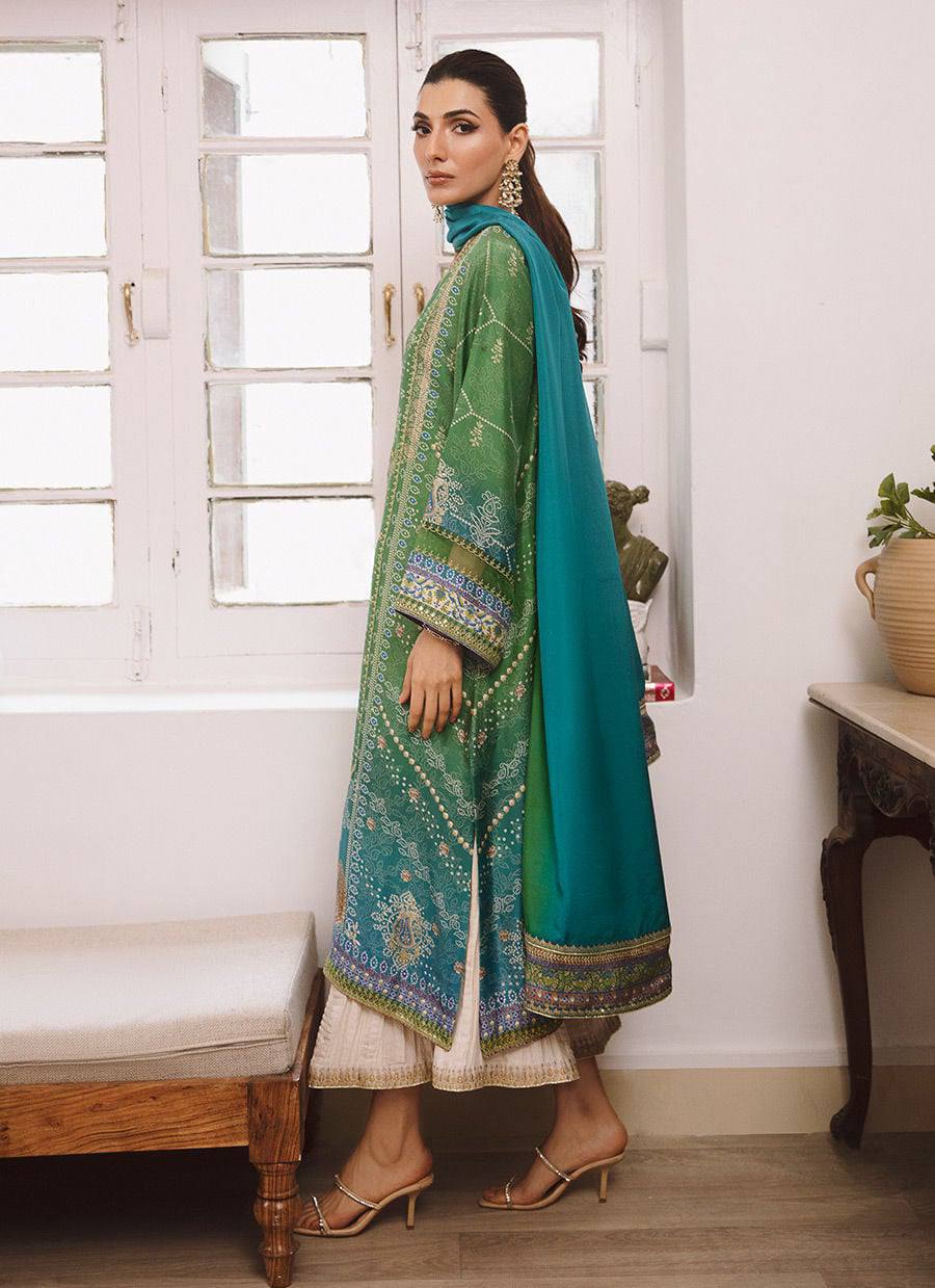 Farah Talib Aziz Green Lawn Prented Embroided 3 piece Unstitched
