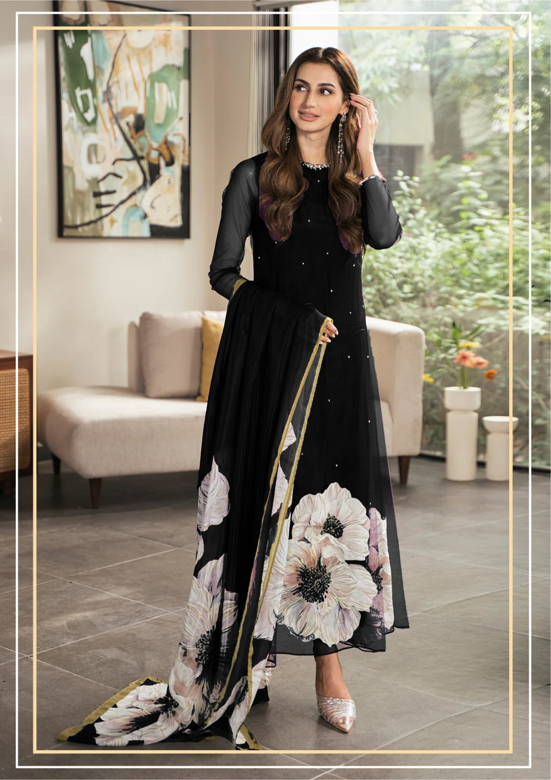 Lulusar Black Silk Digital Hand Work Party Wear Collection 3pc SC 1103