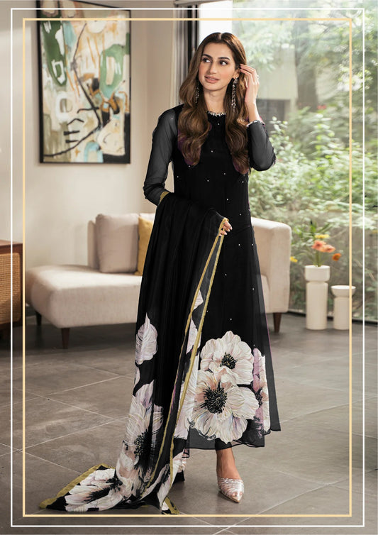 Lulusar Black Silk Digital Hand Work Party Wear Collection 3pc